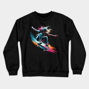 Cyber Skatergirl on Skateboard Crewneck Sweatshirt